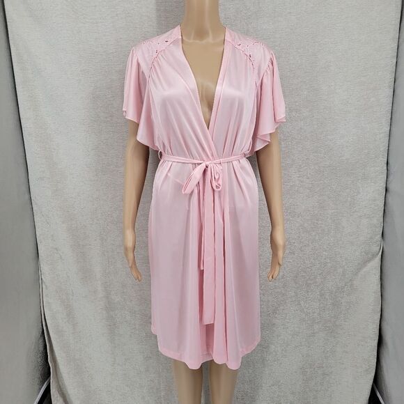 Flair 60s Vintage Nylon Light Pink Robe Knee Length Flutter Sleeves - Picture 11 of 11